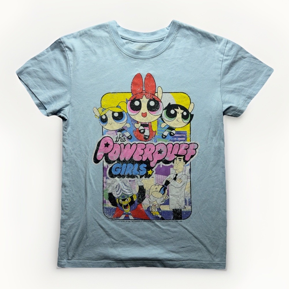 Powerpuff Girls Cartoon Network Y2K Style Blue Graphic T Shirt Unisex Small Tee